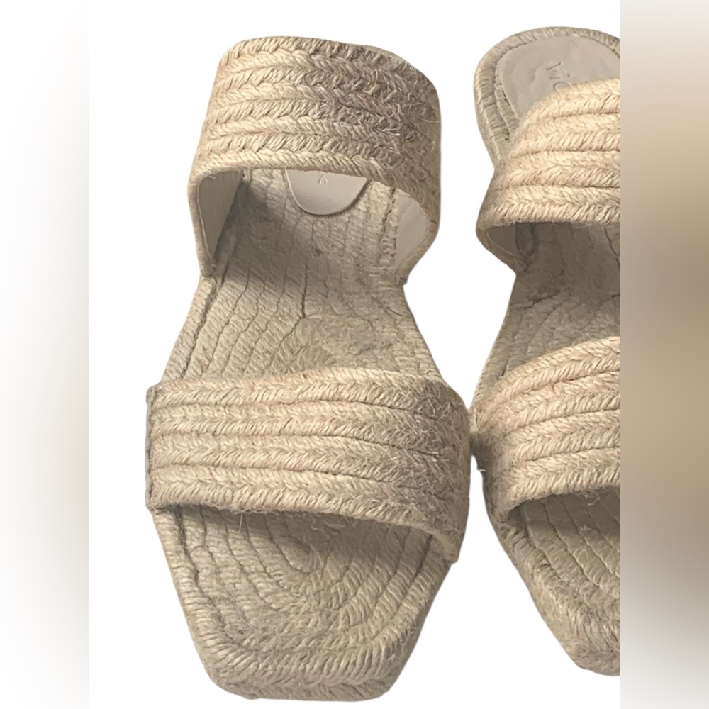 VIOLETA BY MANGO Natural Light Jute Flat Sandals Square Toe Woman’s Shoes - Picture 7 of 13